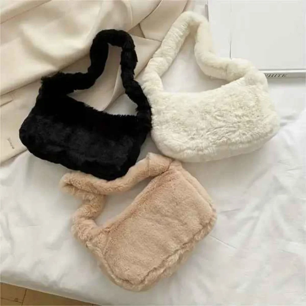 Furry Fluffy Soft Plush Shoulder Mini Hobo Handbag - NWT - Winter White